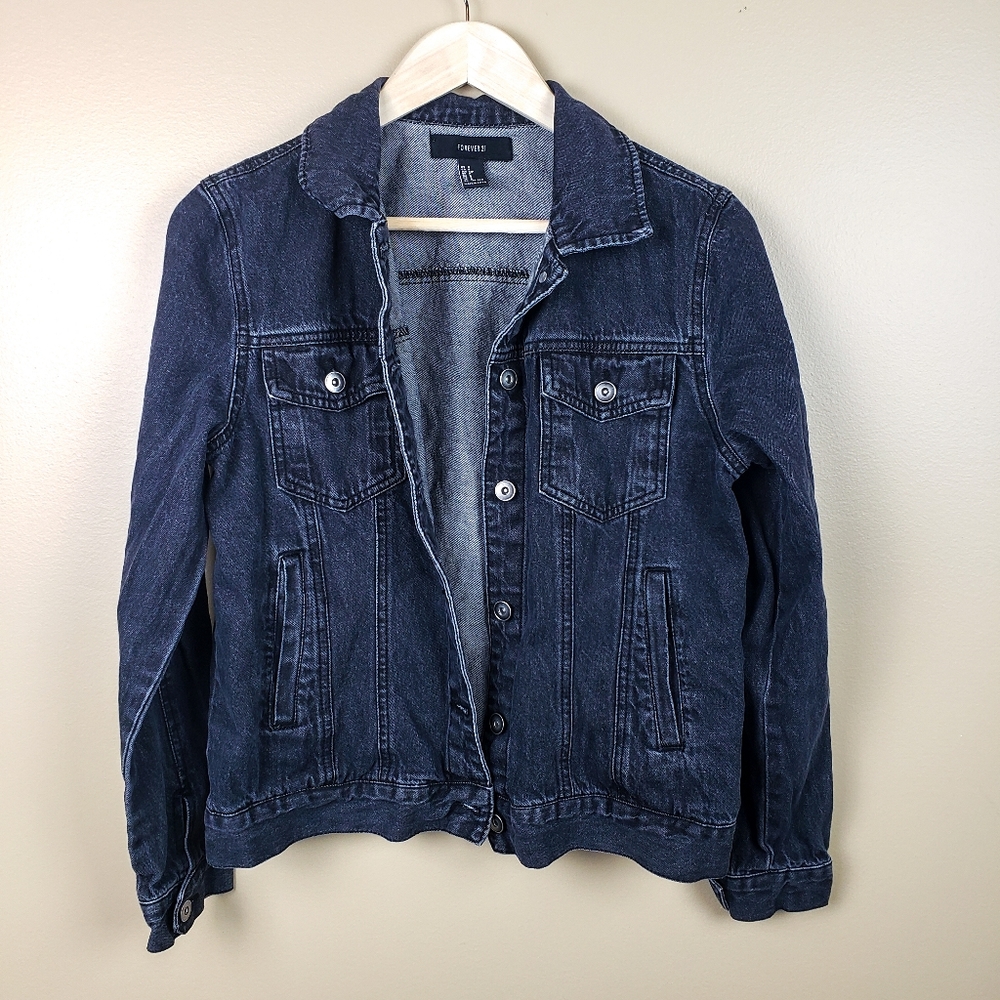 FOREVER 21 Faded Black 4 Pocket Jean Jacket, S